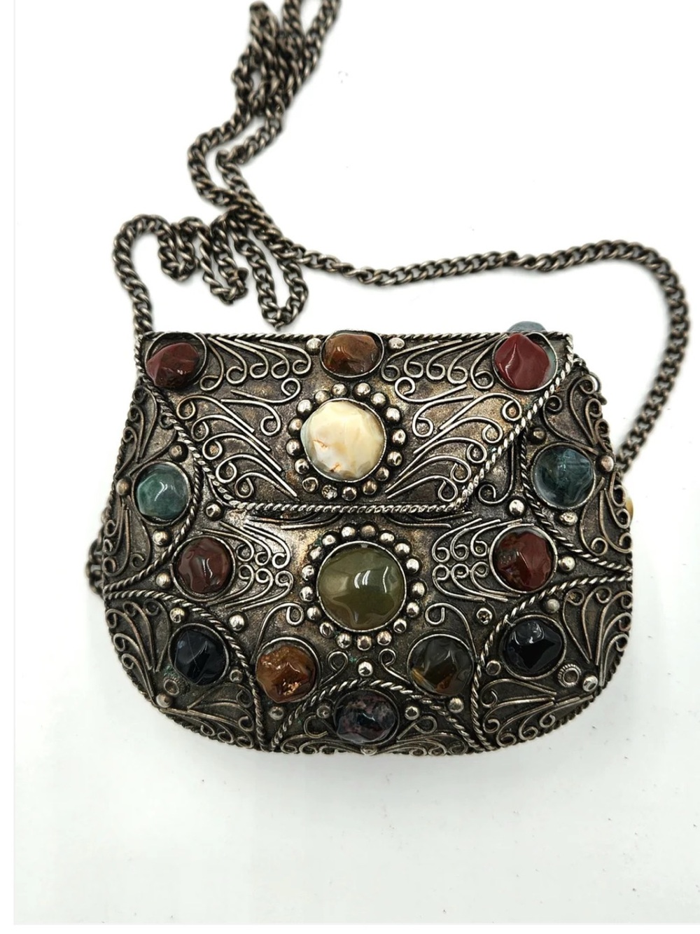 Saja Silver-Tone Crossbody Purse with Multicolor Agate Accents